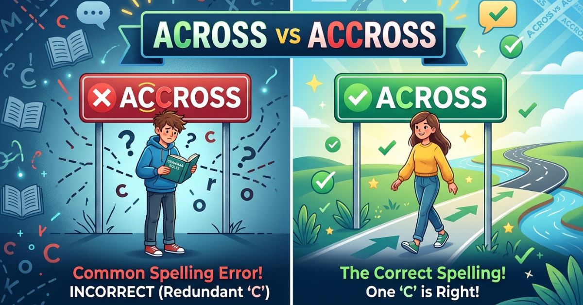 Accross vs across? Stop making this common mistake! The correct spelling, clear grammar, and why that extra “c” is wrong.